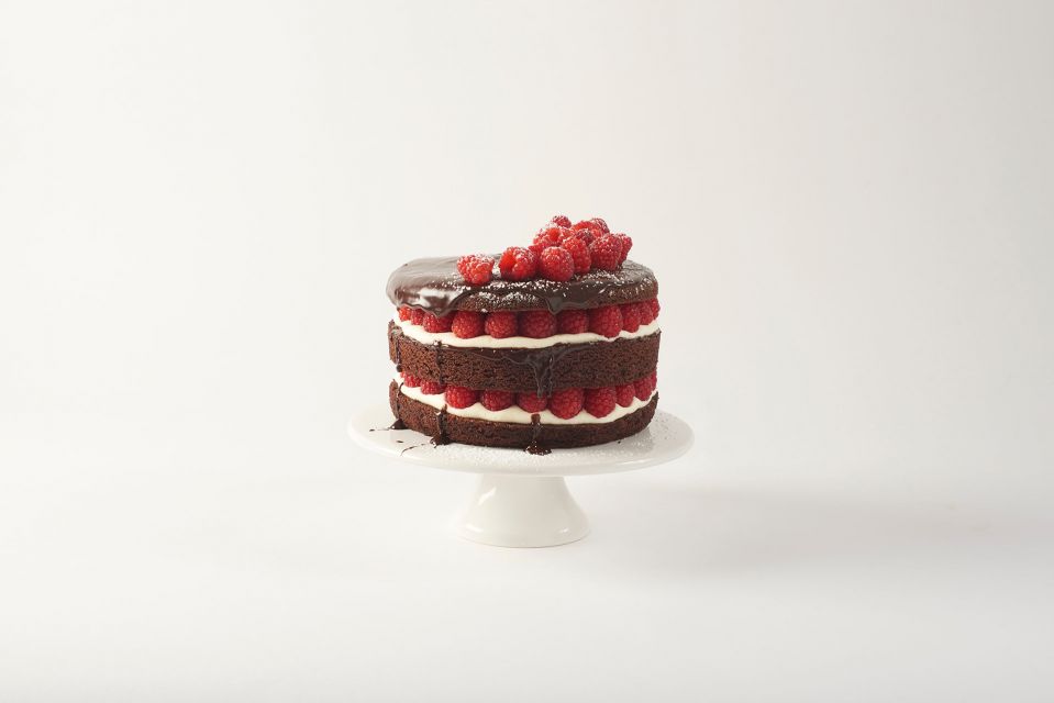 Bolo de chocolate e framboesa